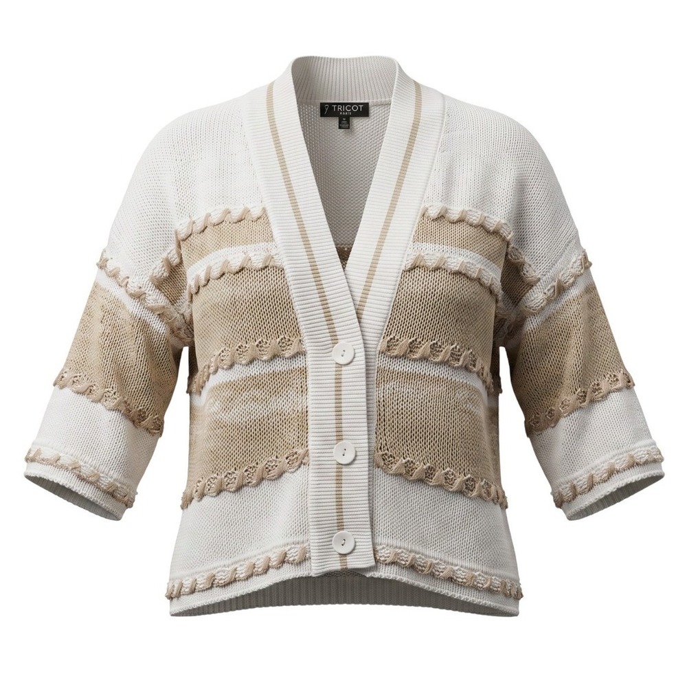 Tricot Chic Italy Cardigan Sweater Mixed Media Open Knit Metallic Luxury 8
